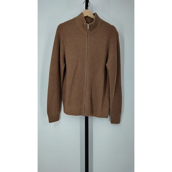 Quince Sweaters - Quince Women Mongolian Cashmere Fisherman Full Zip Sweater Teak Sleeved Top M